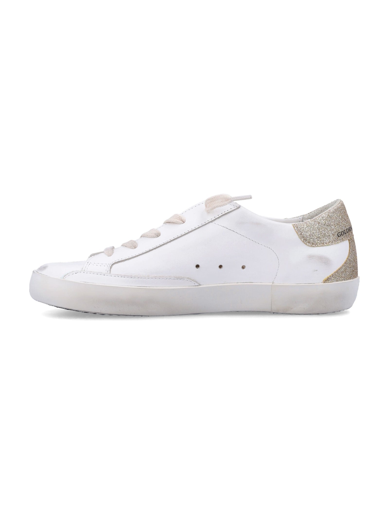 Golden Goose Super Star Glitter Lace Up Sneakers In White/lilac