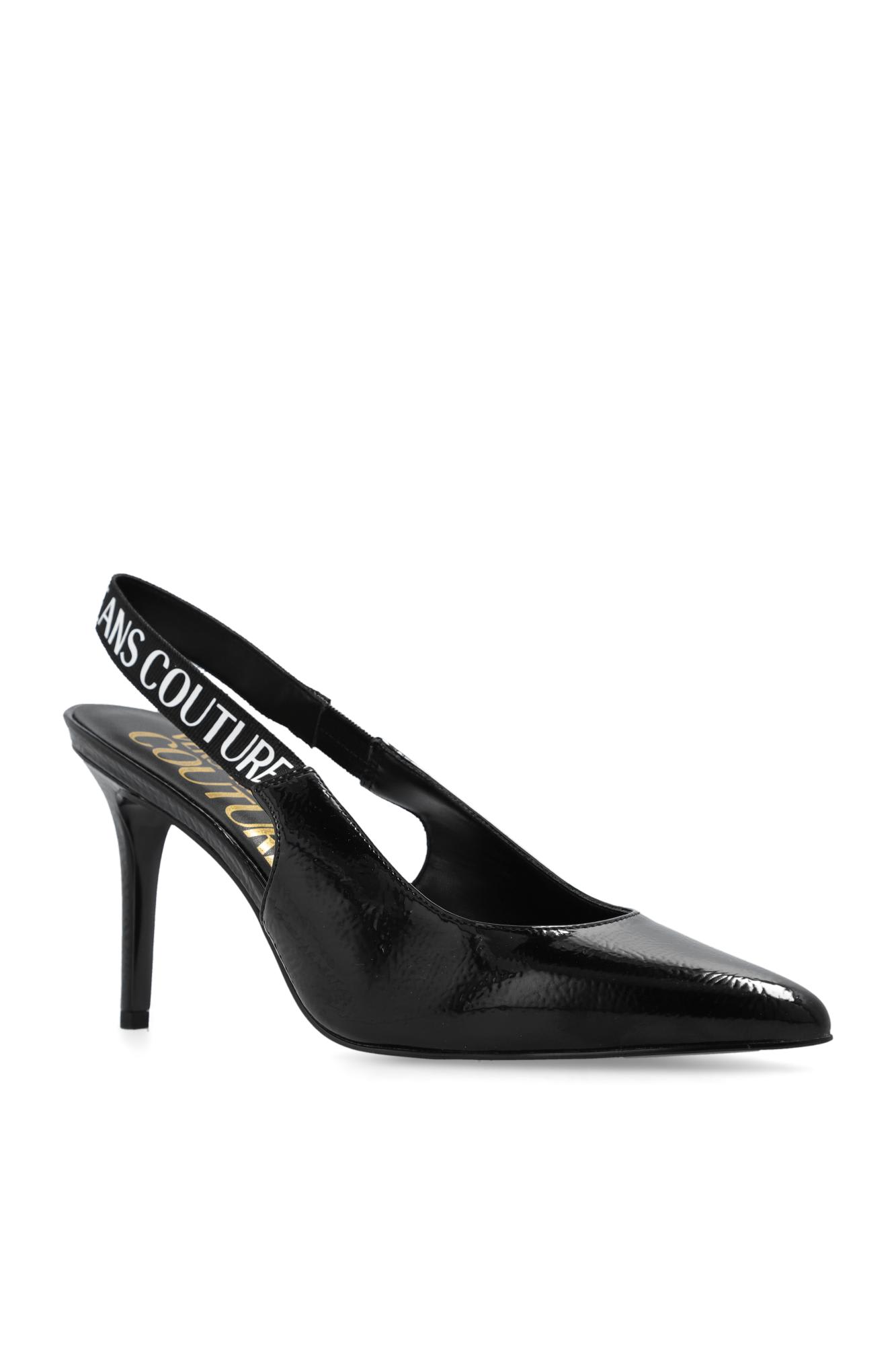 Versace Jeans Couture Black Logo Scarlett Slingback Heels In Black