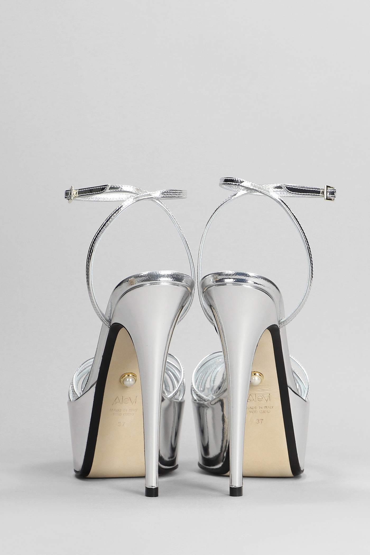 Shop Alevì Clio 90 Sandals In Silver Leather