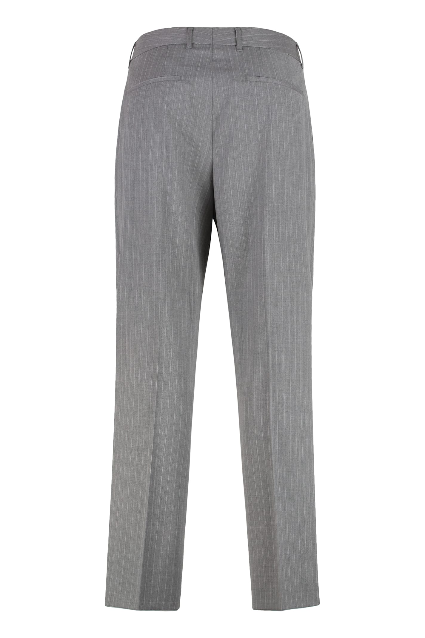 Hugo Boss Slim-fit Trousers In Striped Wool And Linen In Grey