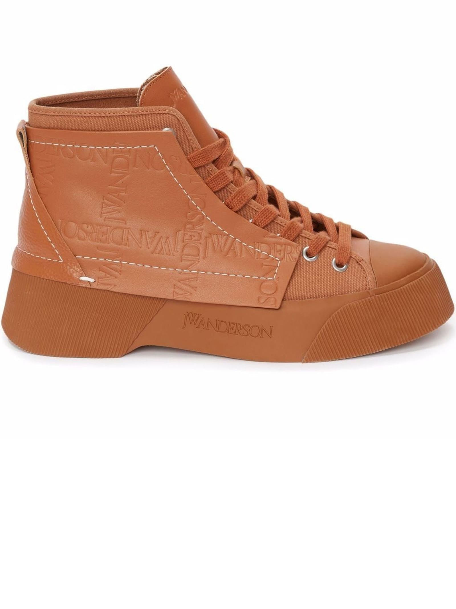 J.W. Anderson Sneakers In Brown Leather And Canvas