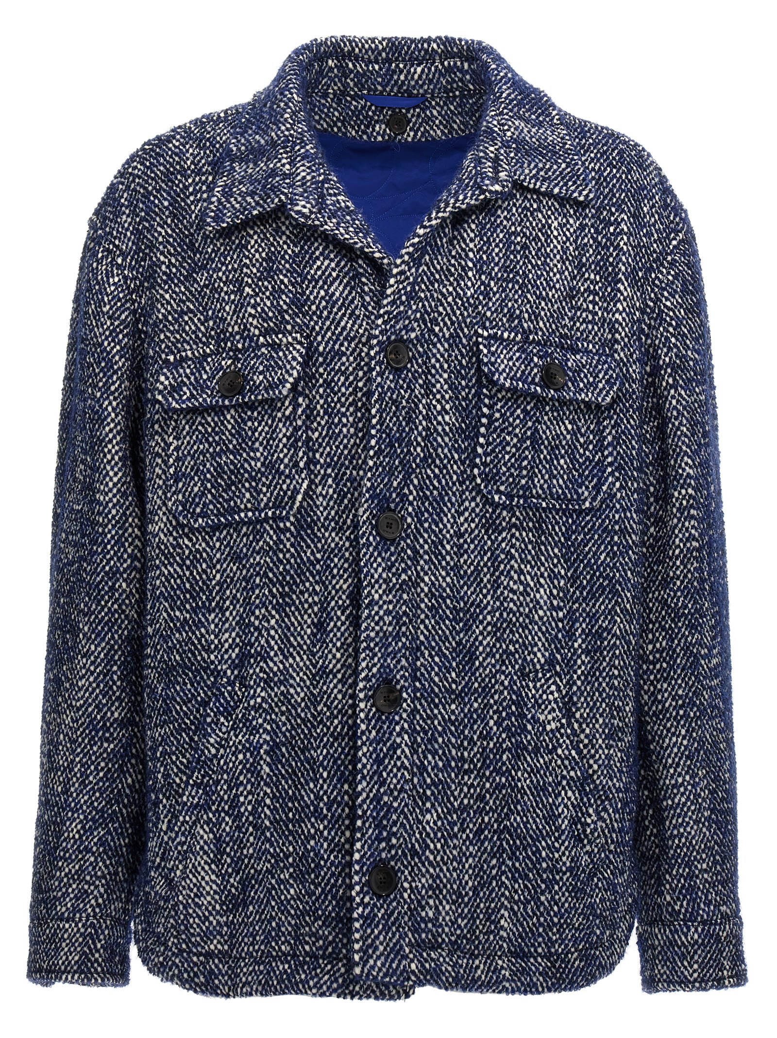 Shop Etro Chevron Wool Jacket In Blue