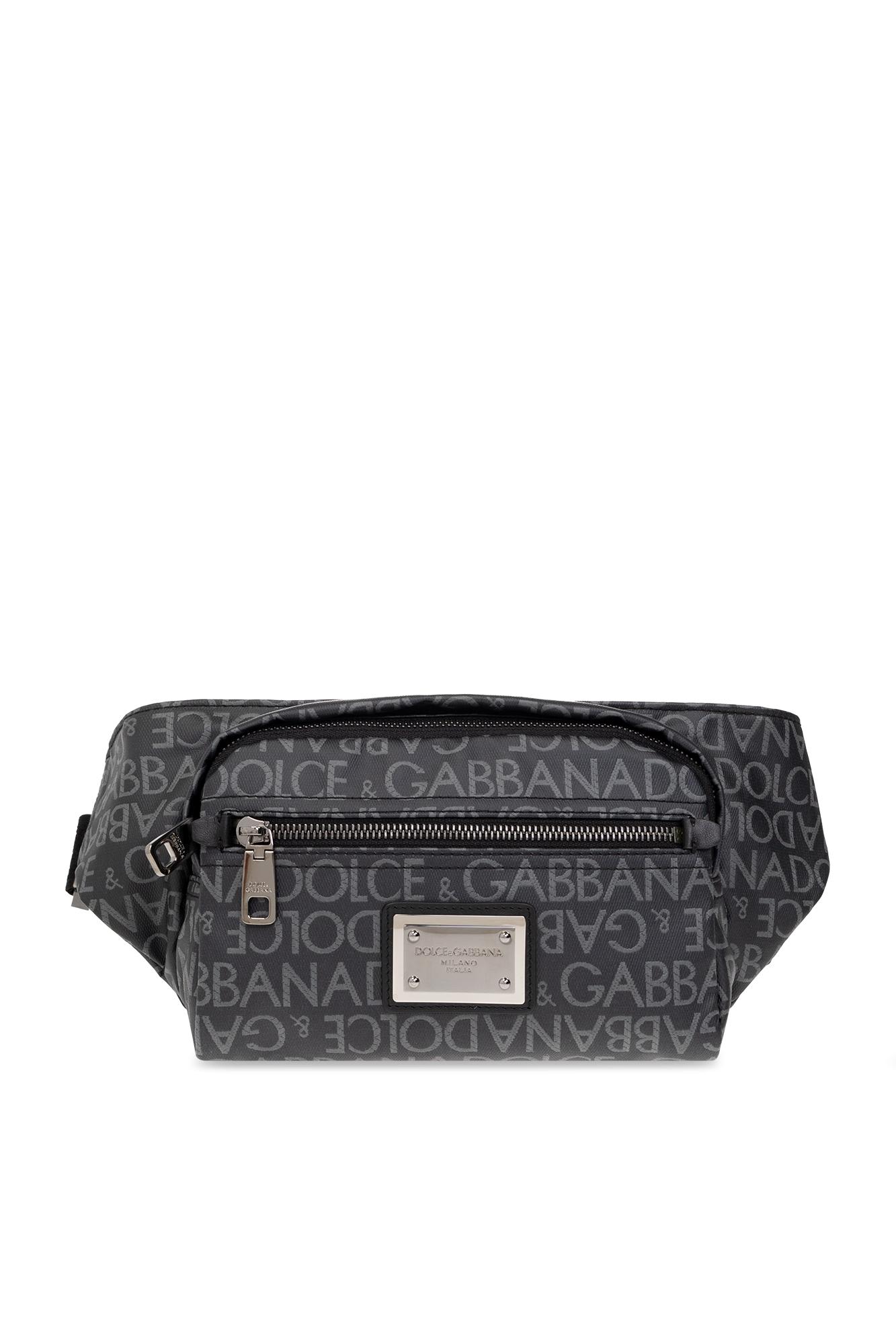 Dolce & Gabbana Belt Bag With Logo In Nero Grigio