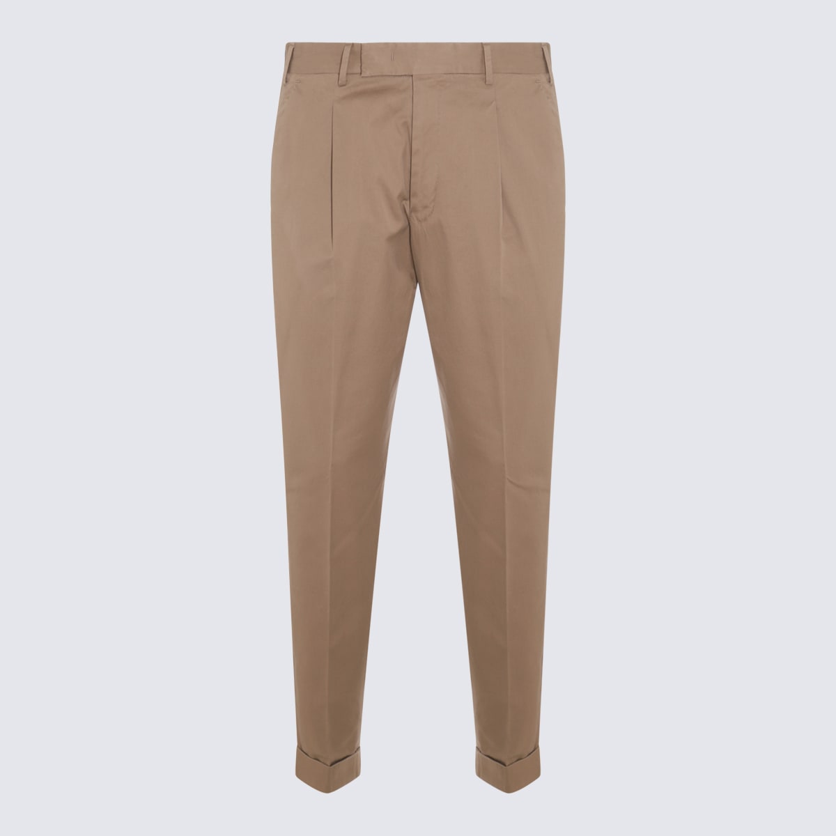 Pt01 Beige Cotton Trousers In Brown
