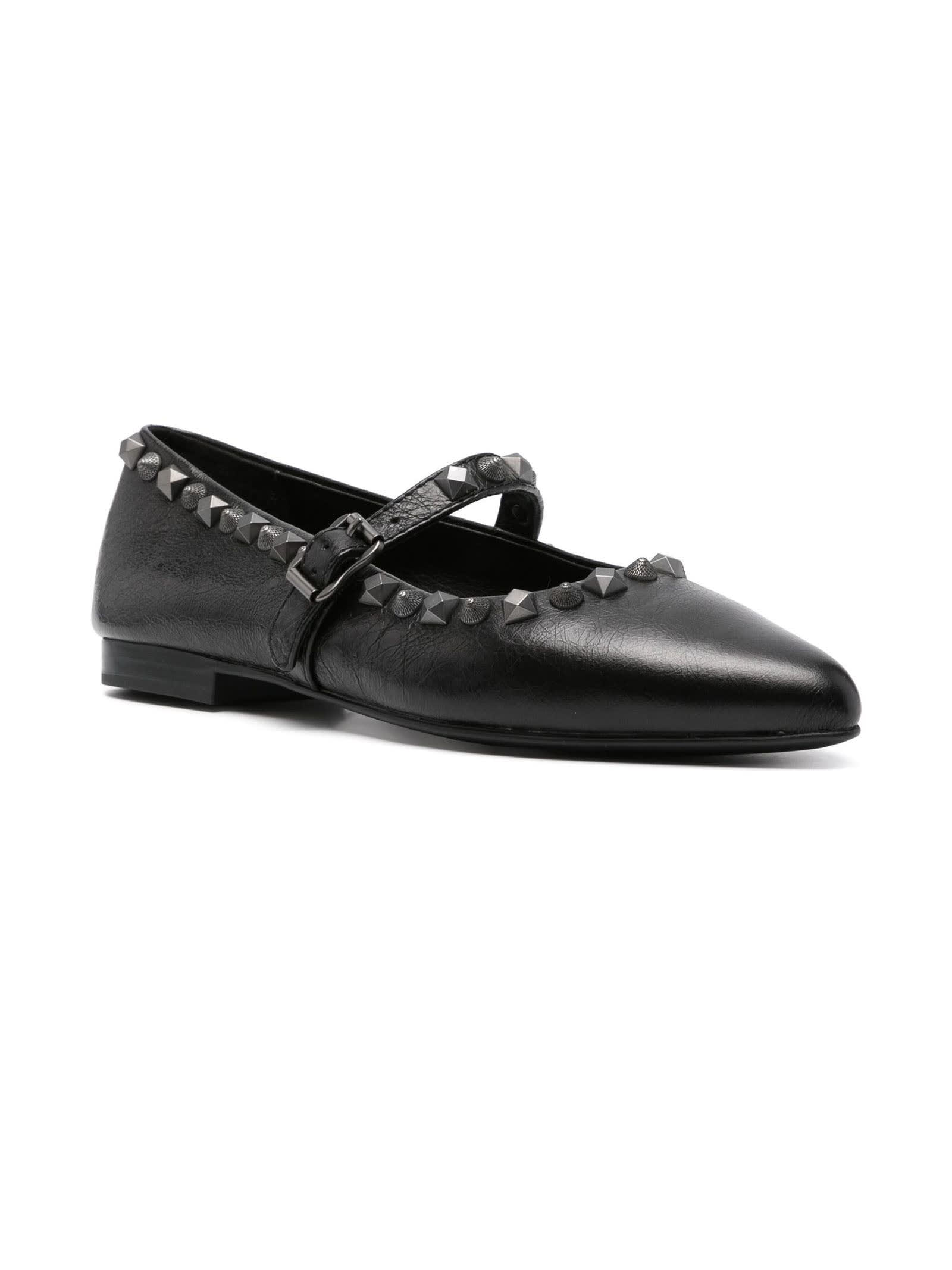 Shop Ash Black Calf Leather Ballerina Shoes