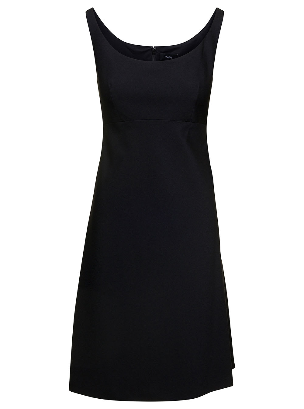Shop Theory Mini Black Flared Dress With U Neckline In Wool Blend Woman