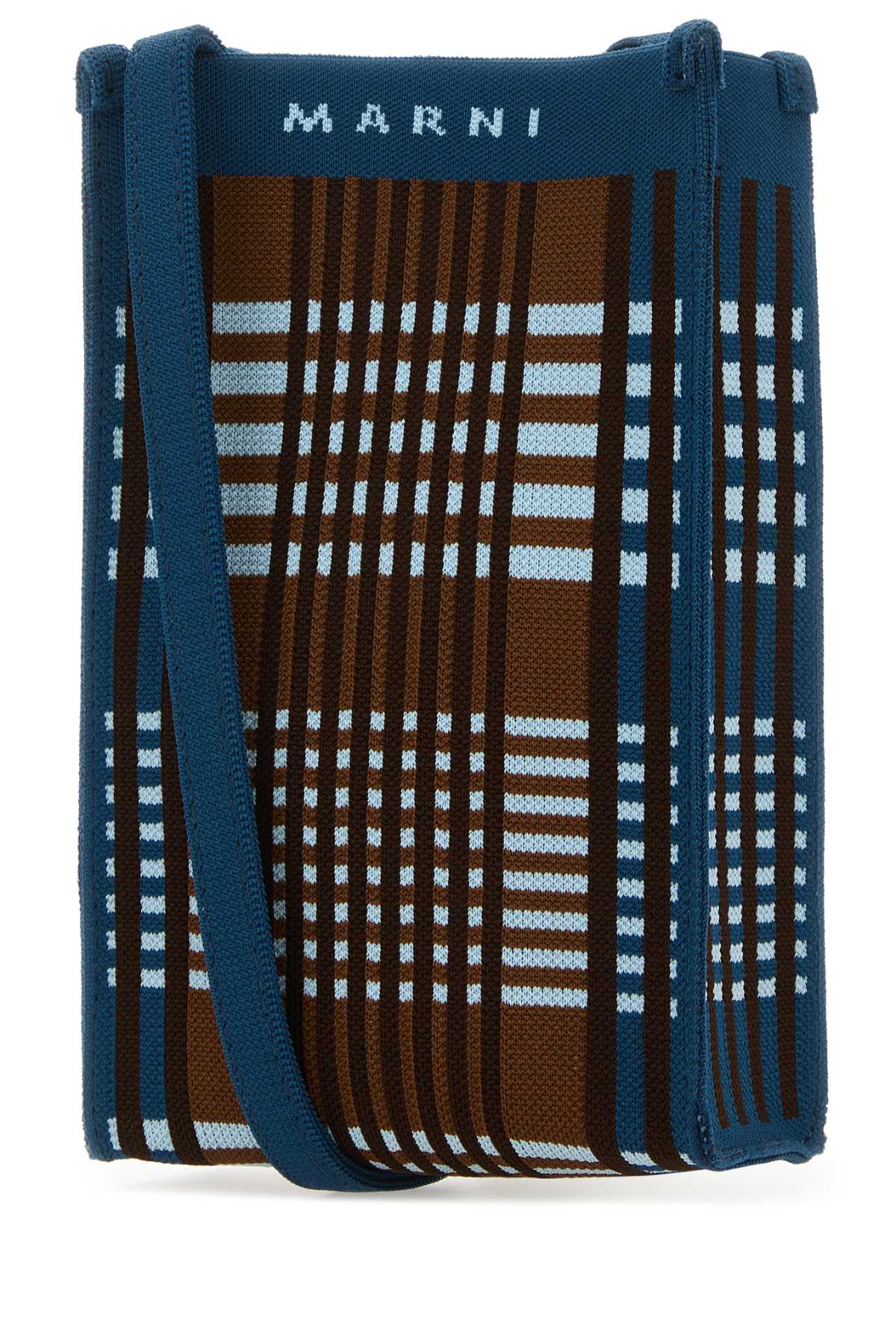 Marni Embroidered Fabric Crossbody Bag In Lightbluerust