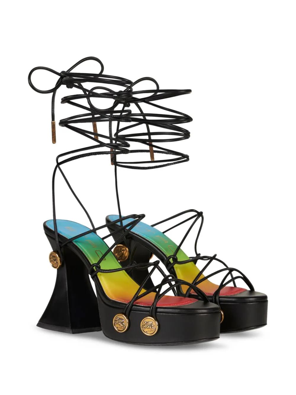Shop Etro Black Platform Sandals With Straps And Studs