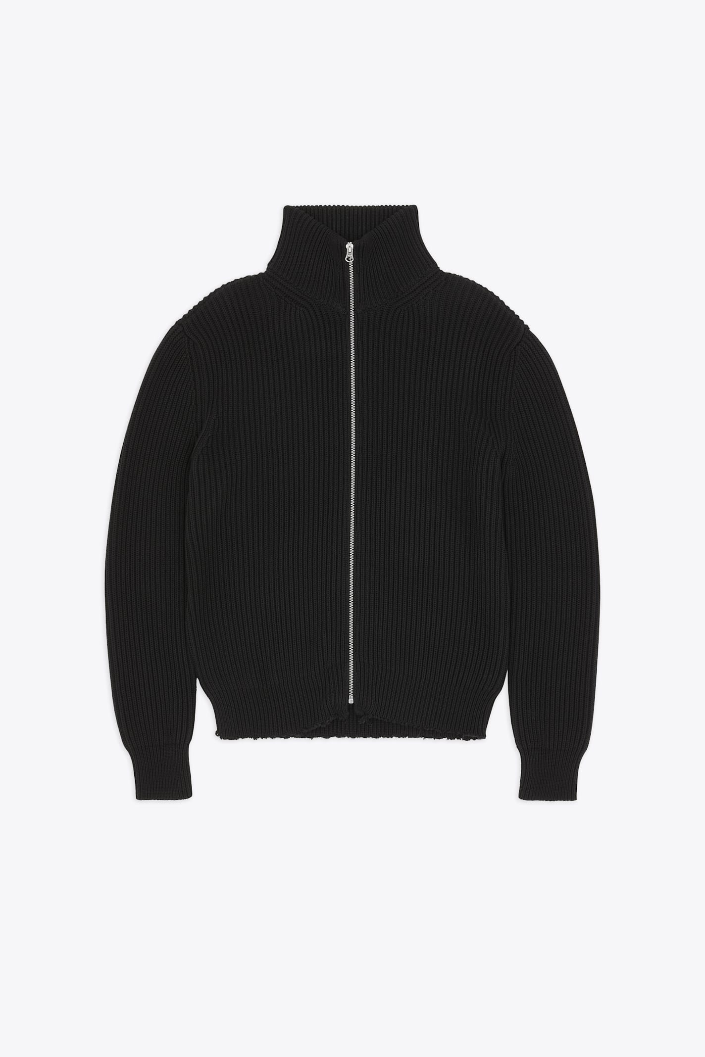 Kaban Black ribbed knit camionneur cardigan with zip fastening