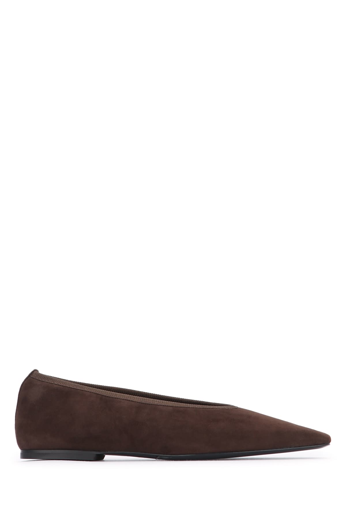 Totême Minimalist Suede Pointed-toe Flats In Brown