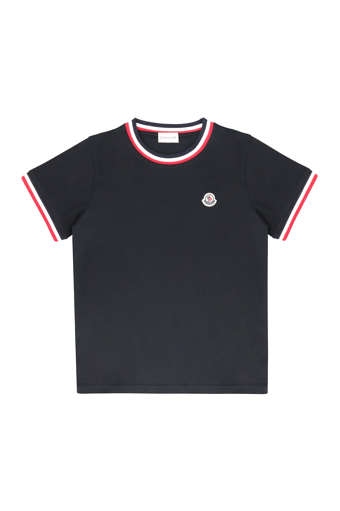 Moncler Tricolor Logo Patch T-shirt In Black