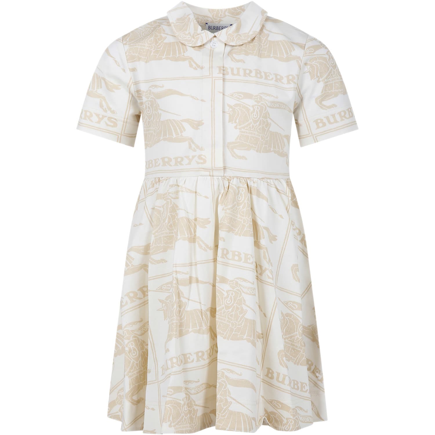 Burberry Kids' Ivory Dress For Girl With All-over Logo