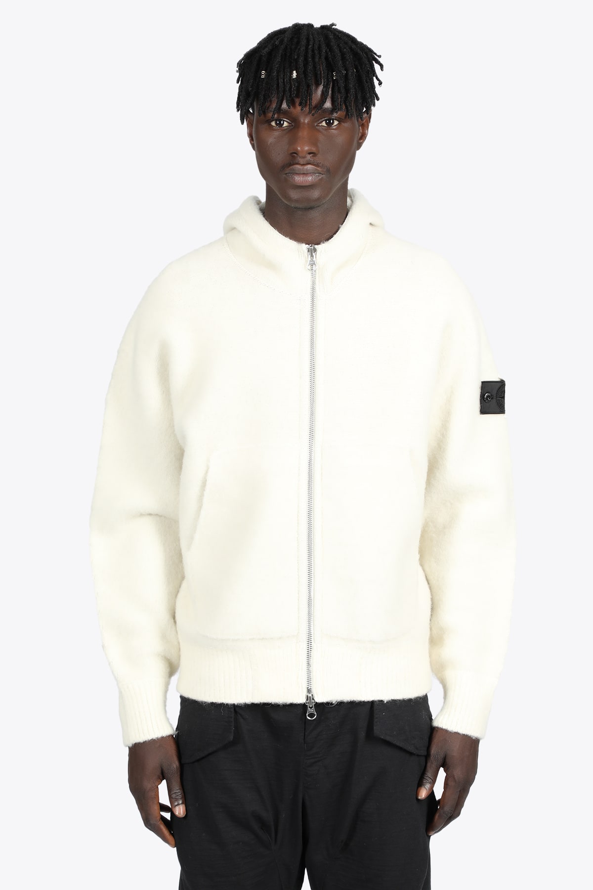 Stone Island Shadow Project Zip Hoodie Ivory white wool blend hooded sweater with zip