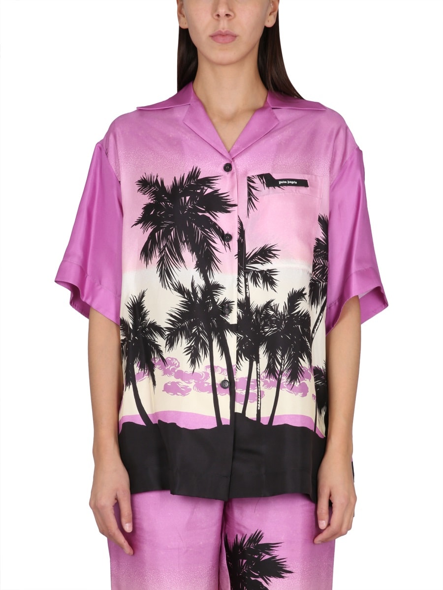 Palm Angels Sunset Print Shirt In Purple