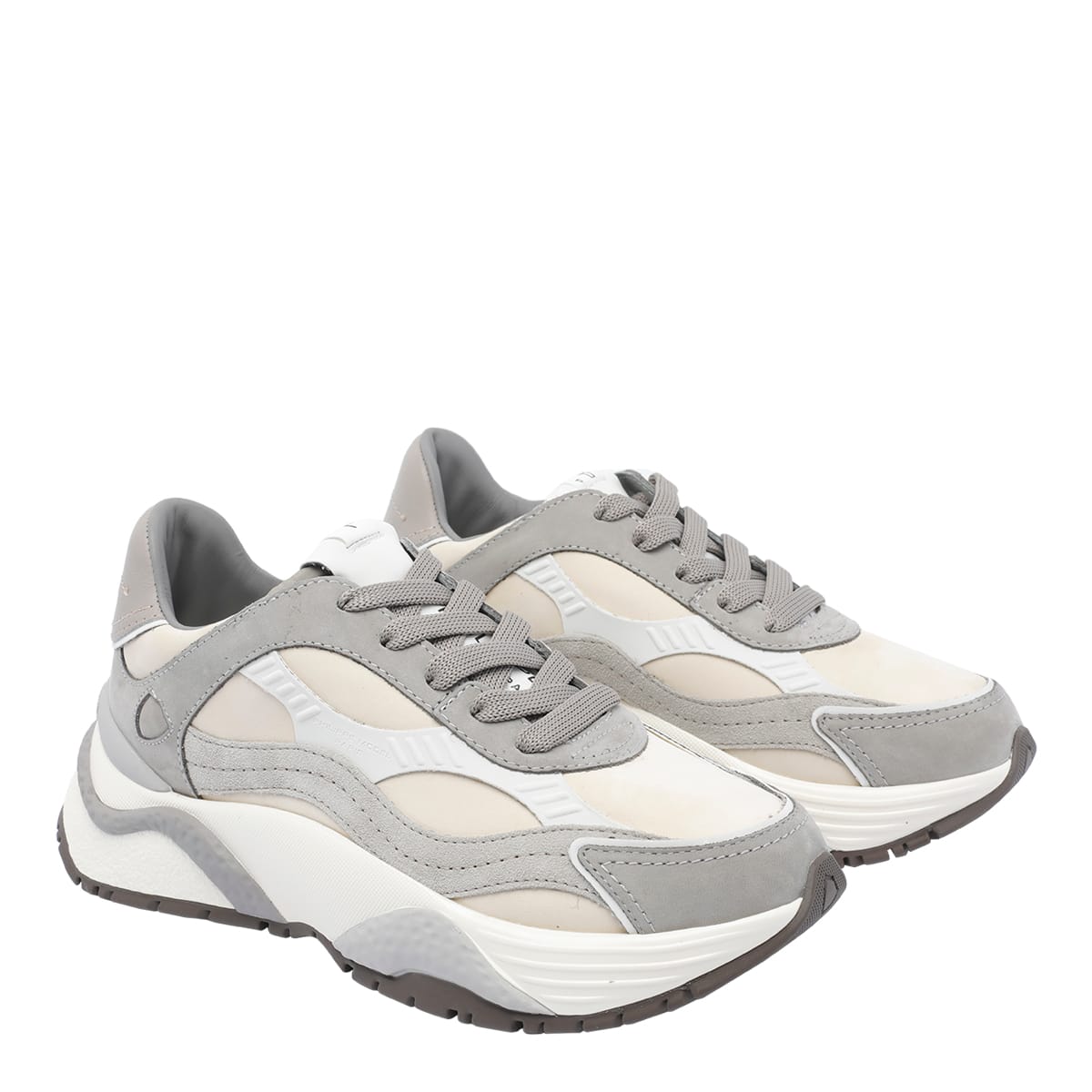 Philippe Model Odeon Low Sneakers In Beige Suede And Leather In Gray