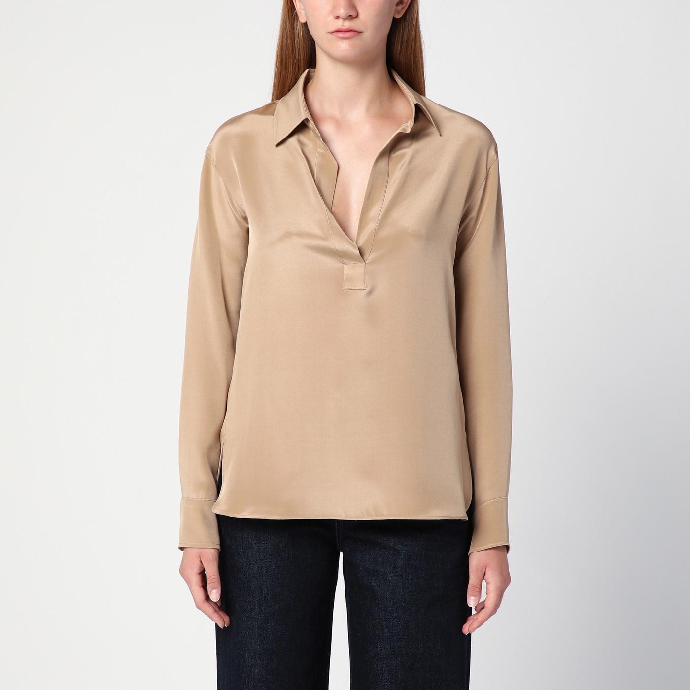 Shop Max Mara Beige Silk Crepe De Chine Shirt In Neutrals