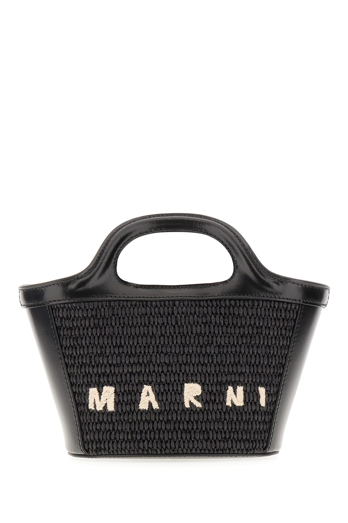 Shop Marni Black Raffia And Leather Micro Tropicalia Handbag In 00n99