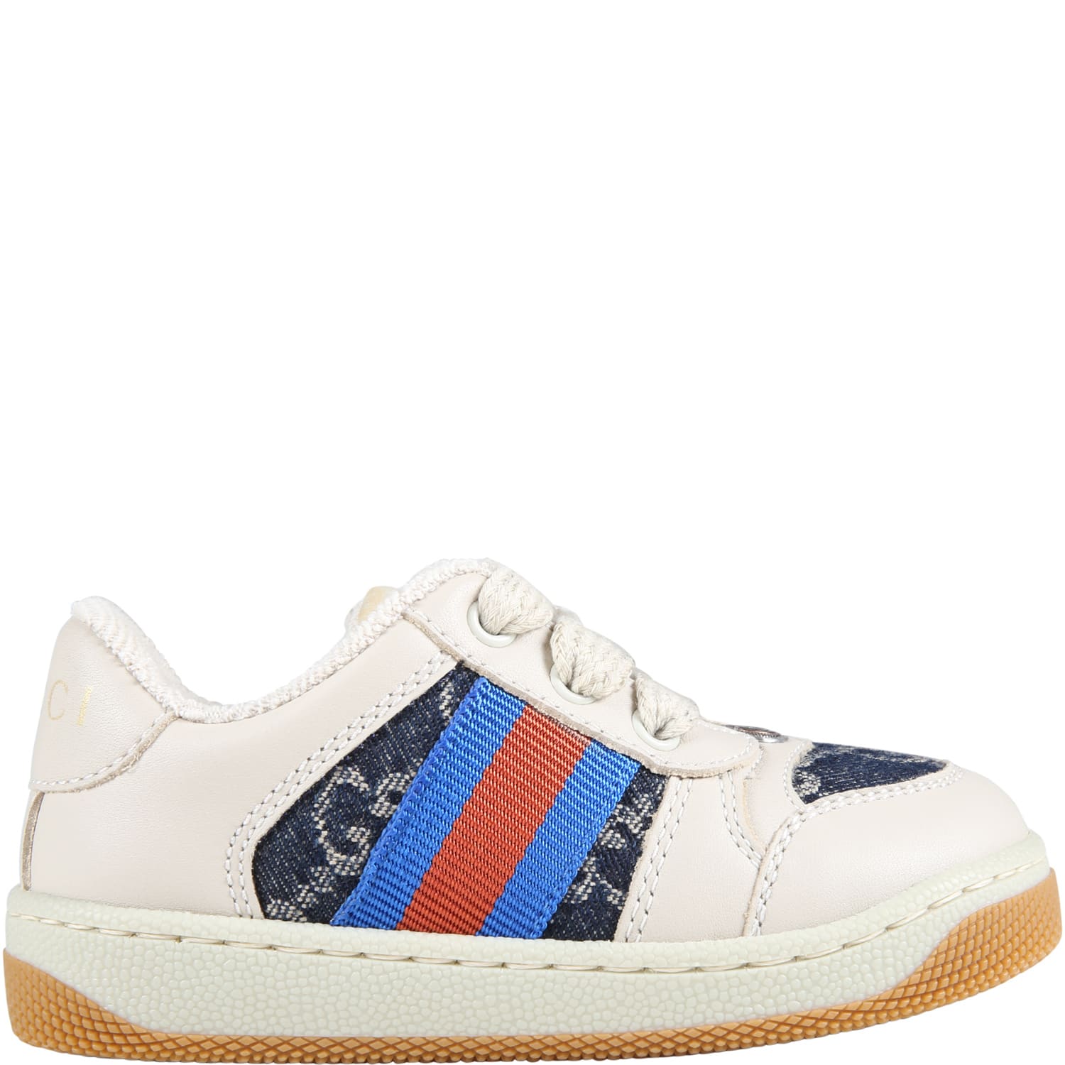 Gucci Beige Sneakers For Baby Kids With Web Details