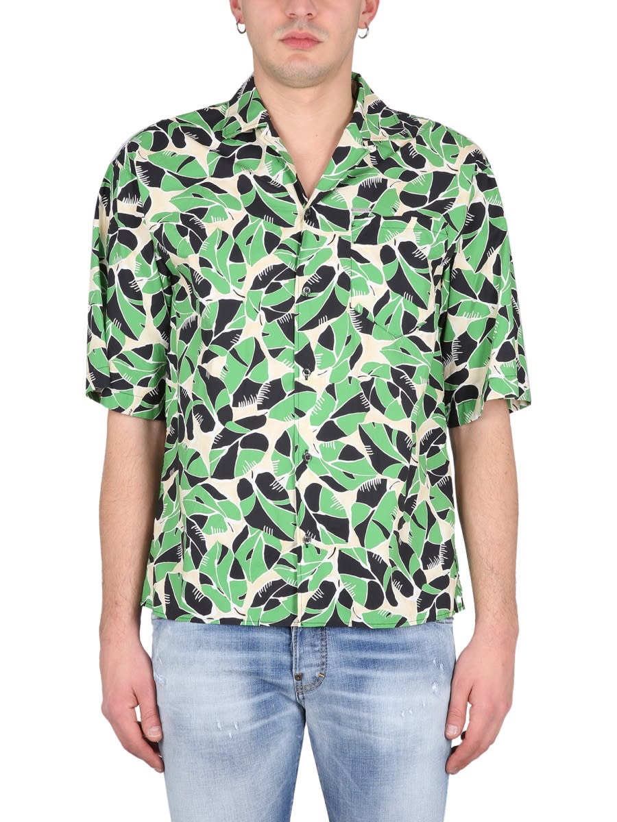 Dsquared2 Multicoloured Short-sleeved Shirt With Leaf Print In Multicolour