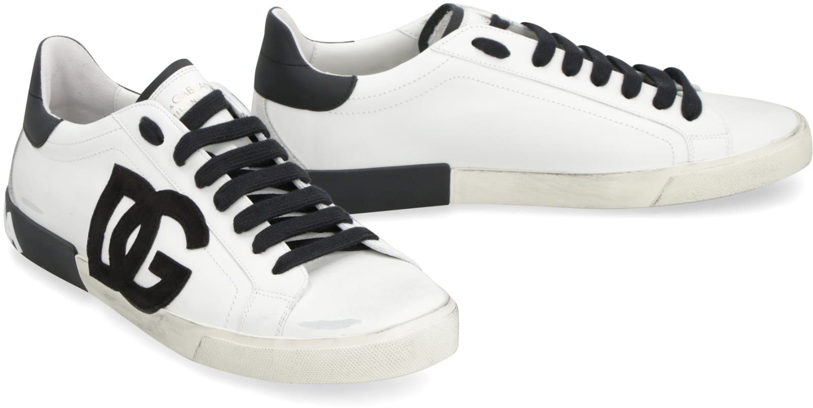 Shop Dolce & Gabbana Portofino Leather Low-top Sneakers In White