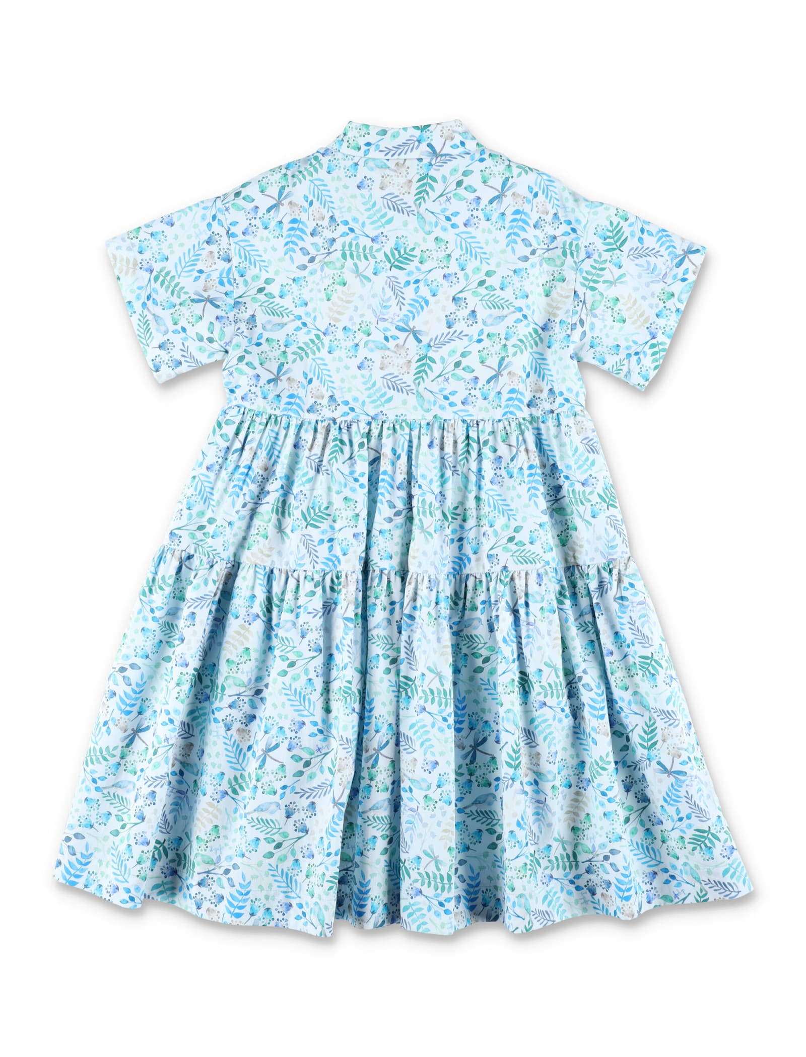 Shop Il Gufo Floral Shirt Dress In L.blue