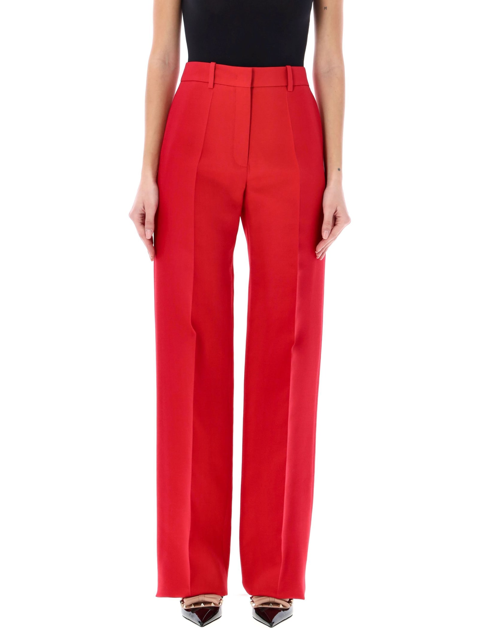 Shop Valentino Crepe Couture Trousers In Red