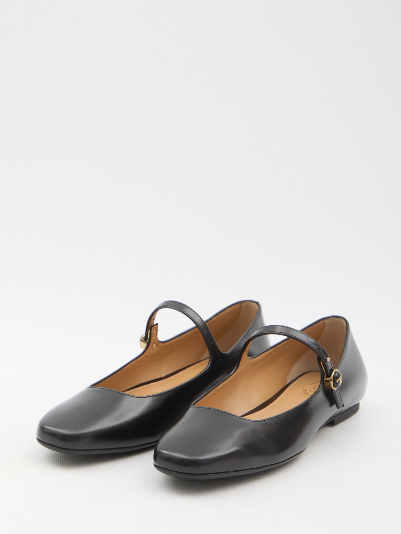 Shop Tod's Leather Ballerinas In Black