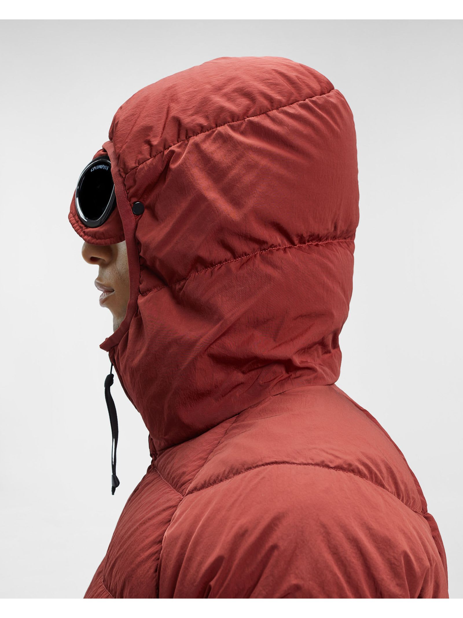 Shop C.p. Company Eco-chrome R Hooded Down Goggle Jacket In Rosso