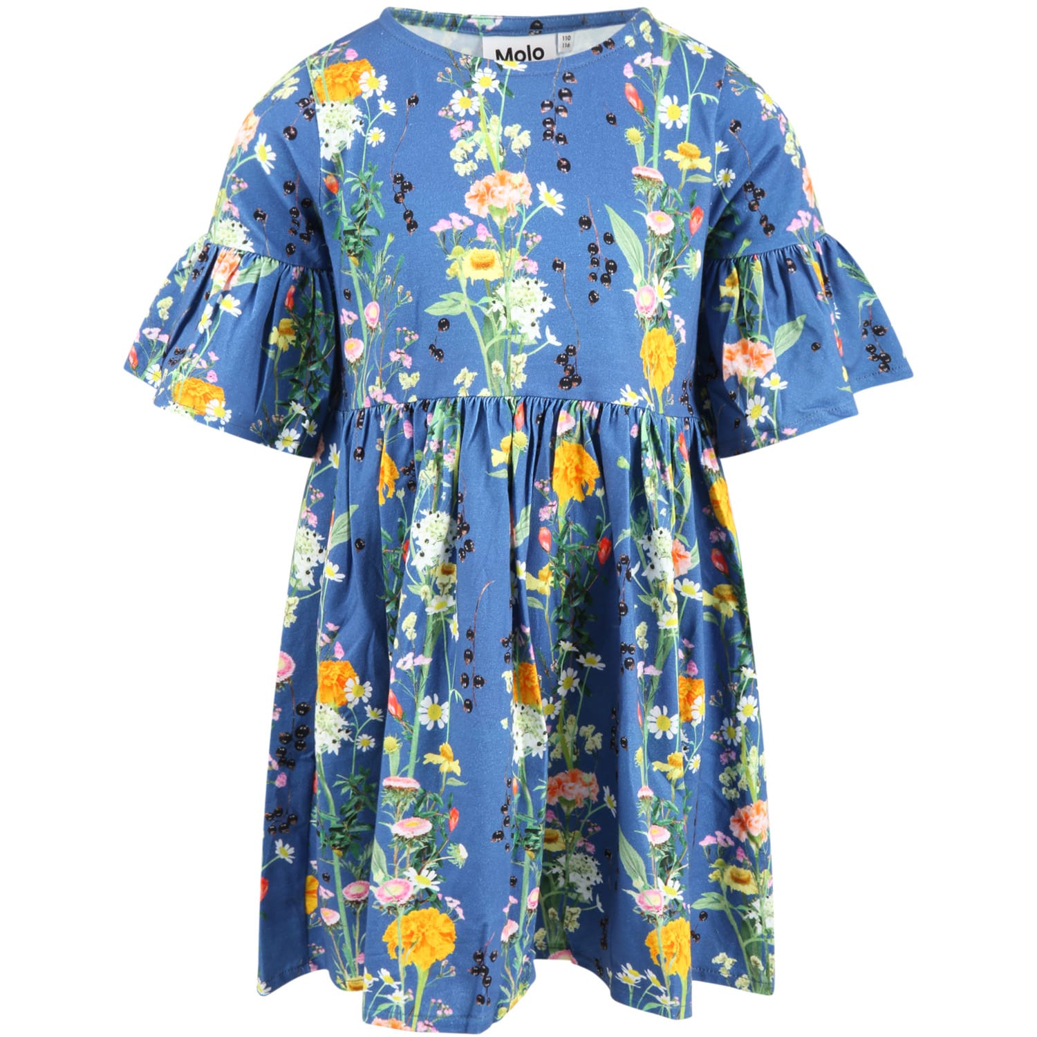 Molo Blue chasity Dress For Girl With Flowers