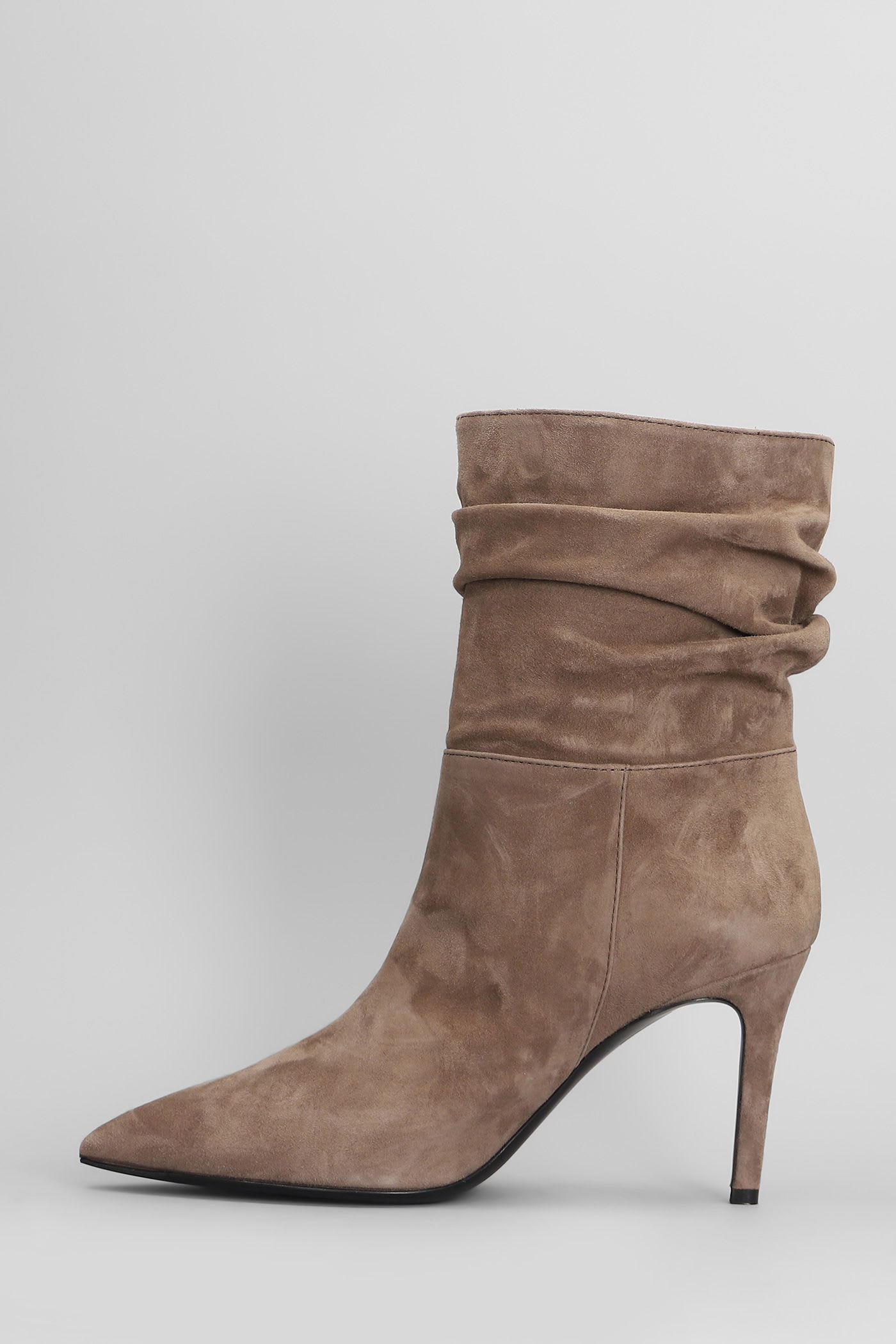 Via Roma 15 High Heels Ankle Boots In Taupe Suede