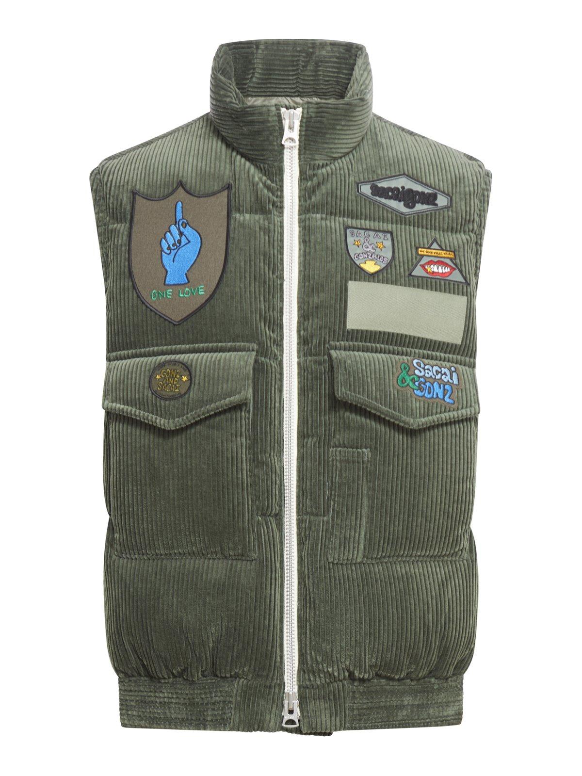 Shop Sacai Corduroy Padded Vest In B Khaki