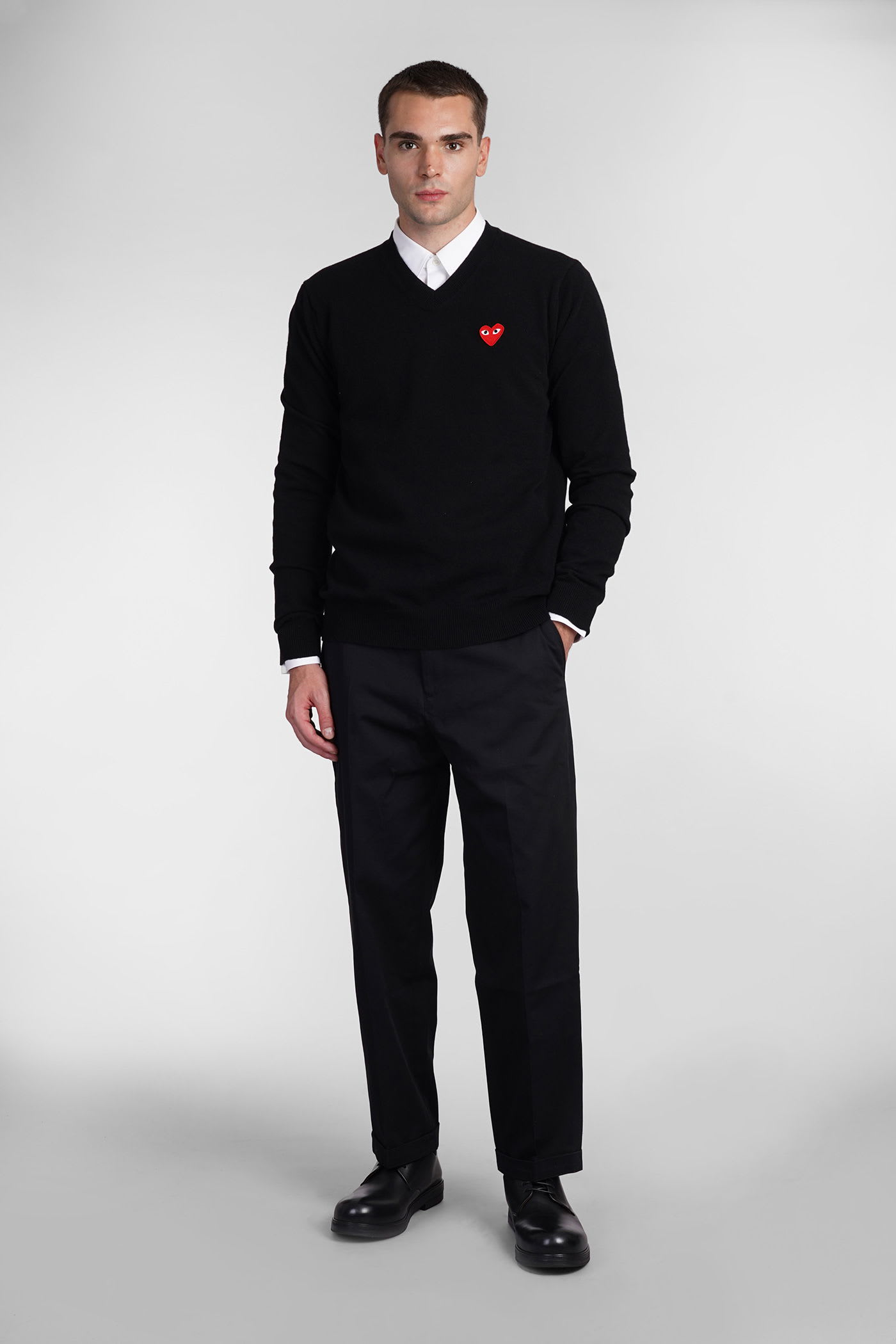 Comme Des Garçons Play Emblem Rhinestone-heart Sweater In Black
