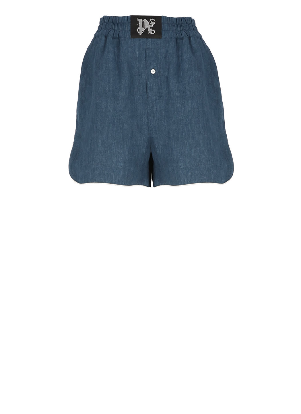 Shop Palm Angels Monogram Linen Shorts In Blue