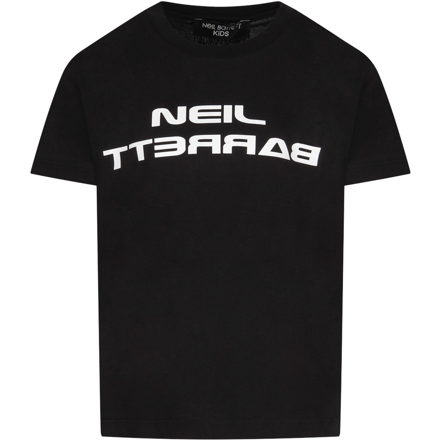 NEIL BARRETT BLACK BOY T-SHIRT WITH WHITE LOGO,11219448