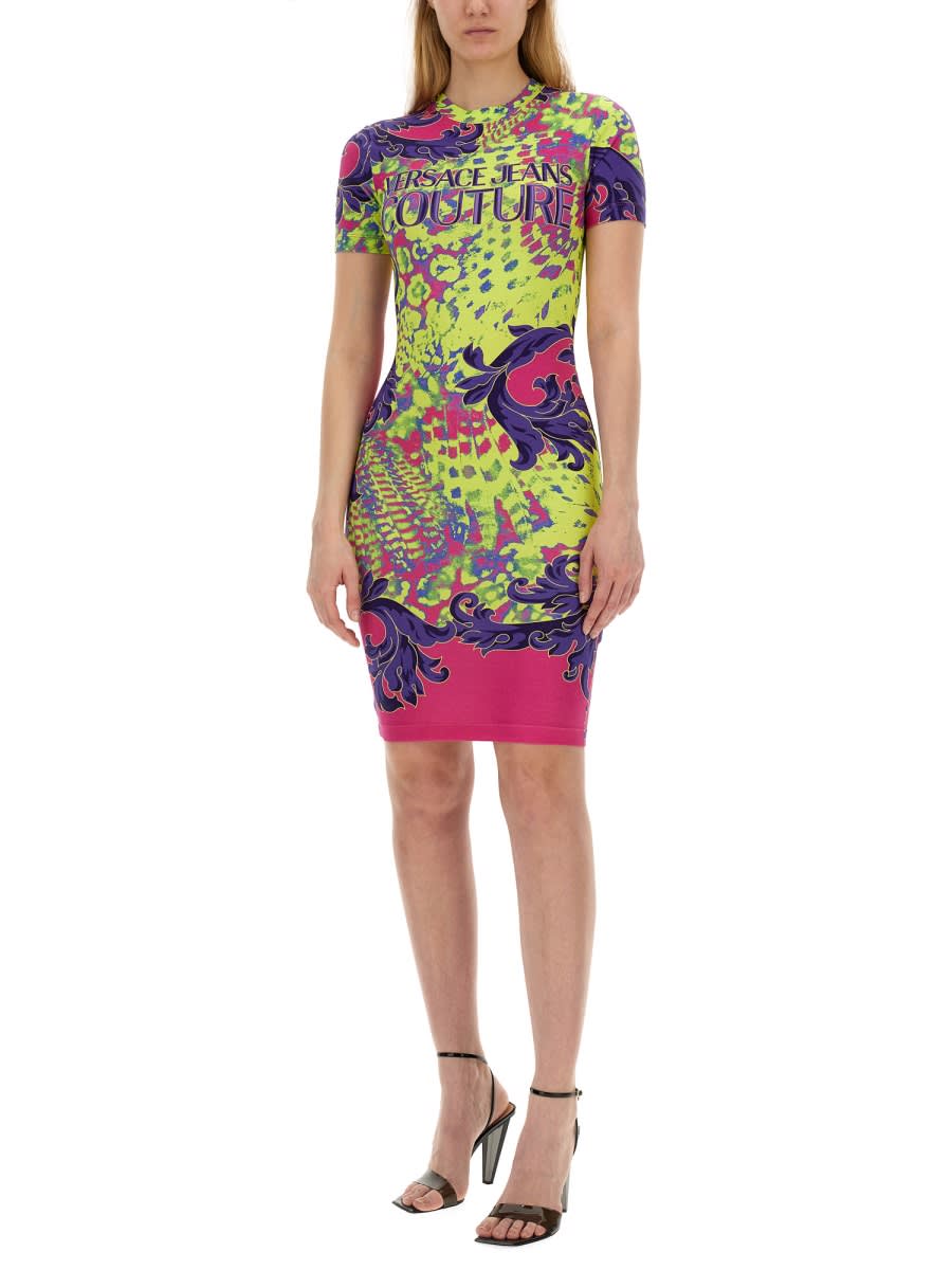 Shop Versace Jeans Couture Dress With Print In Multicolour