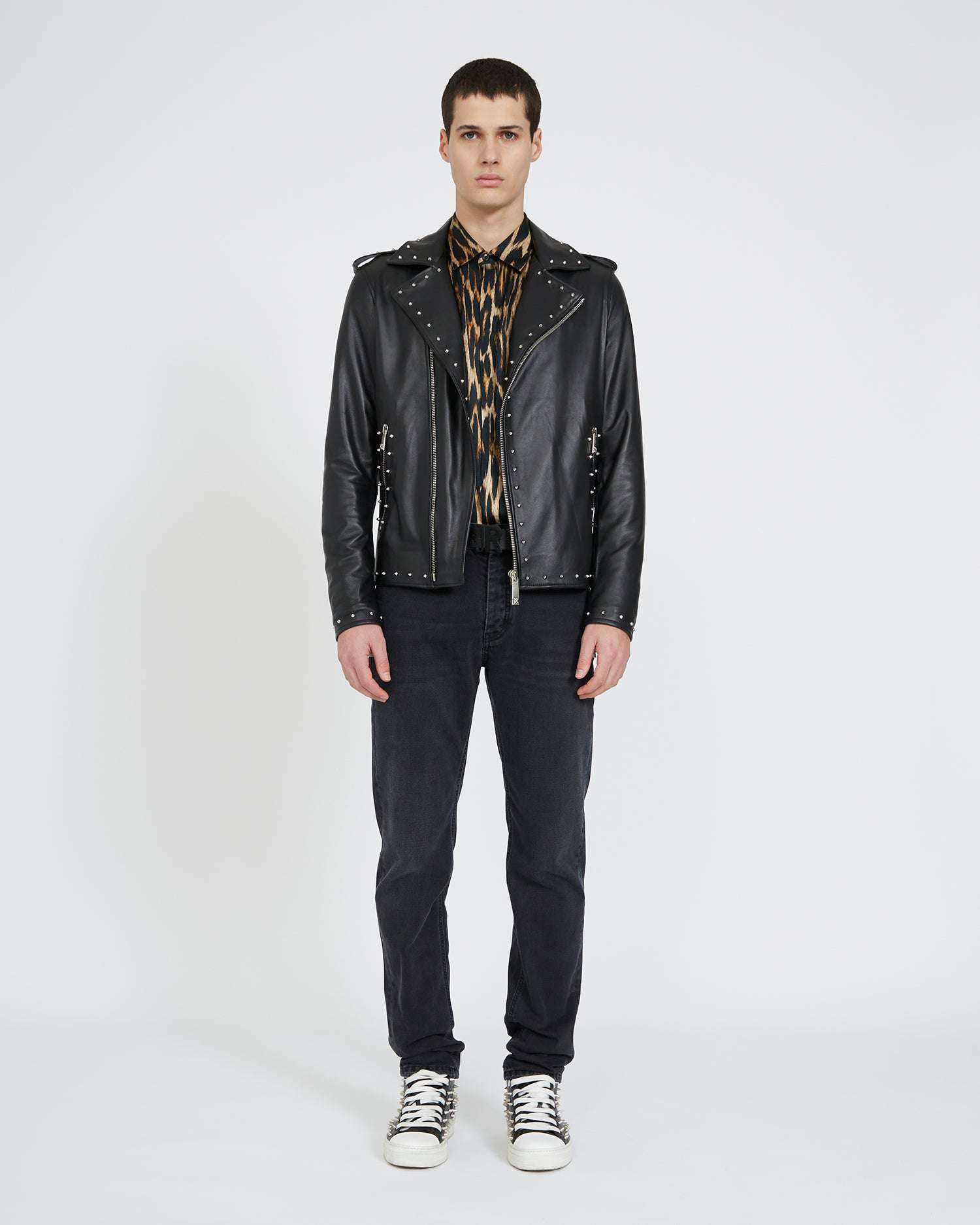 Shop John Richmond Leather Jacket With Applications On The Back In Nero