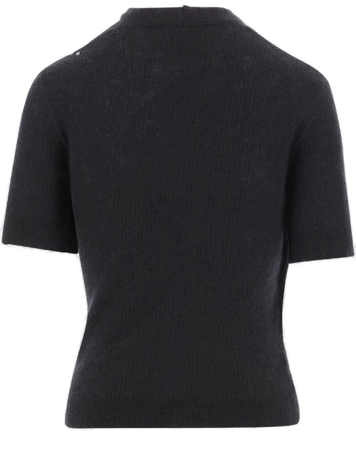 Shop Balmain Button Detailed Knit Short-sleeve T-shirt In Black