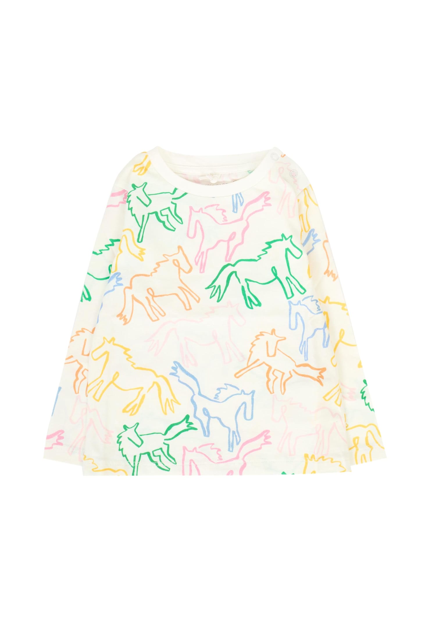 Stella Mccartney White T-shirt For Baby Girl With Horses In Multi