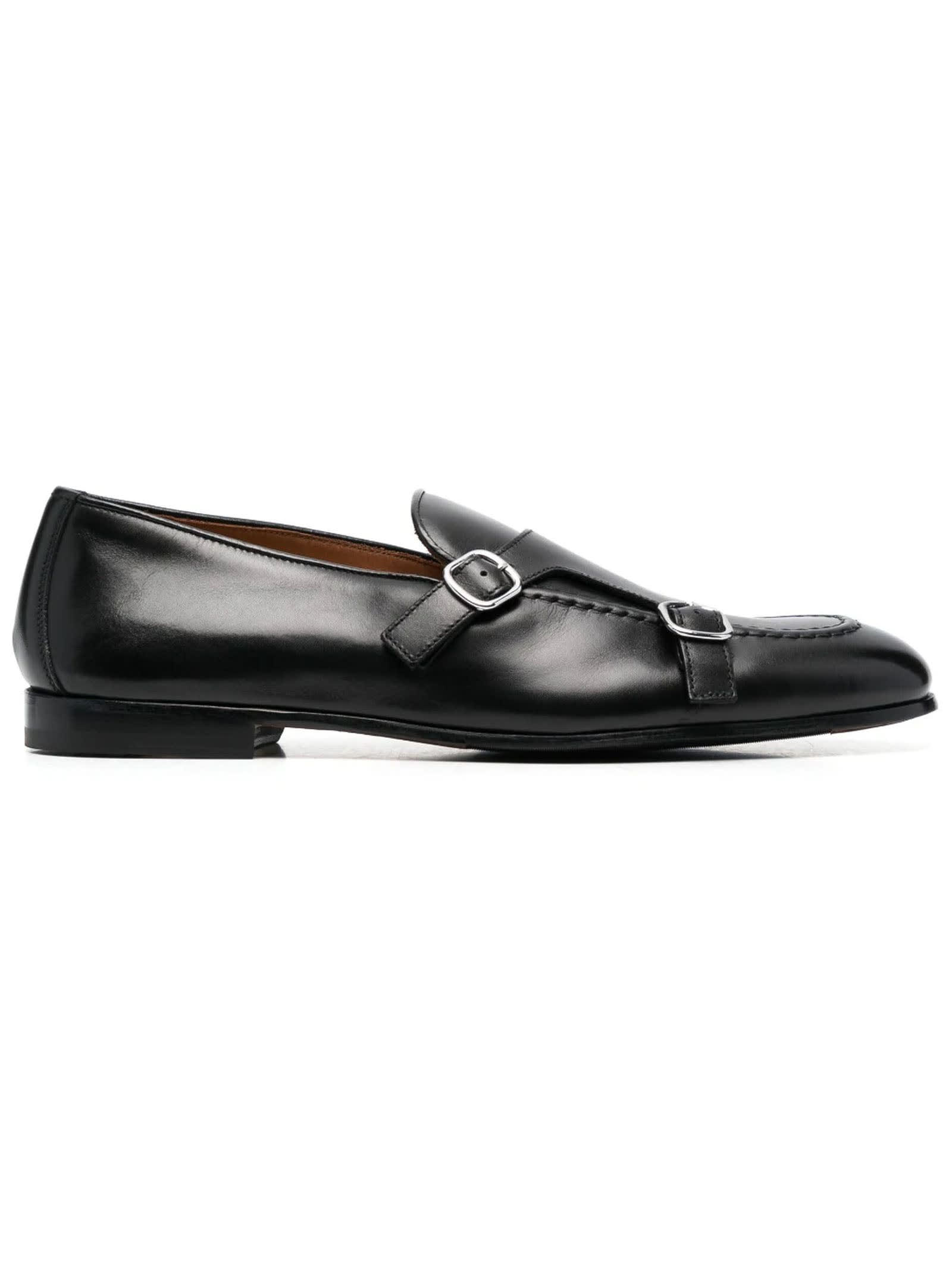 DOUCAL'S BLACK CALF LEATHER MONK SHOES