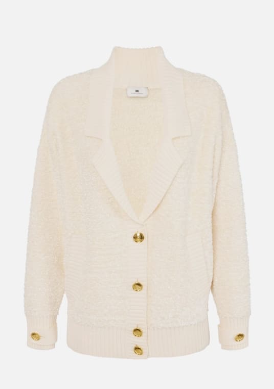 Elisabetta Franchi Textured Knitwear Shawl Collar In White