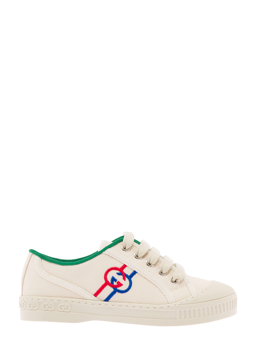 Gucci Kids' Tennis 1997 White Low-top Lace-up Sneakers With Interlocking G Brogue Detail In Cotton Canvas Girl