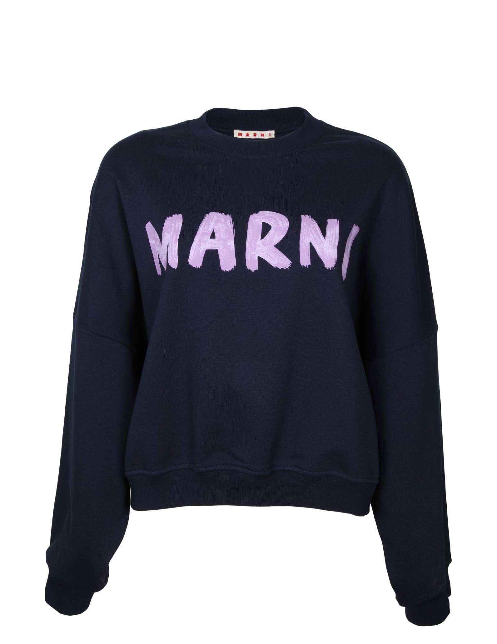 Shop Marni Organic Cotton Sweatshirt With Logo In Blue