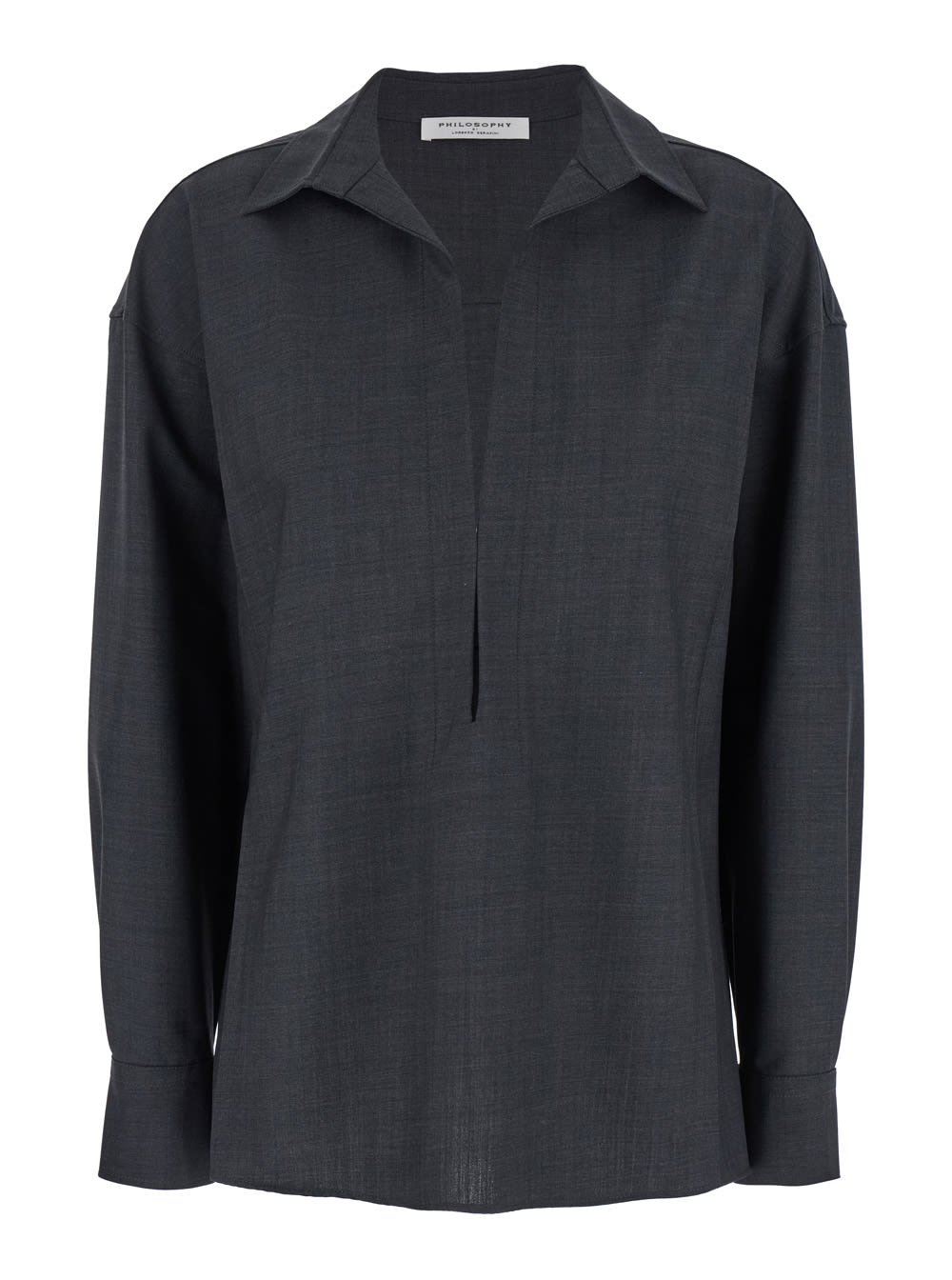 Shop Philosophy Di Lorenzo Serafini Grey Shirt With Open Collar And V Neck In Stretch Viscose Woman