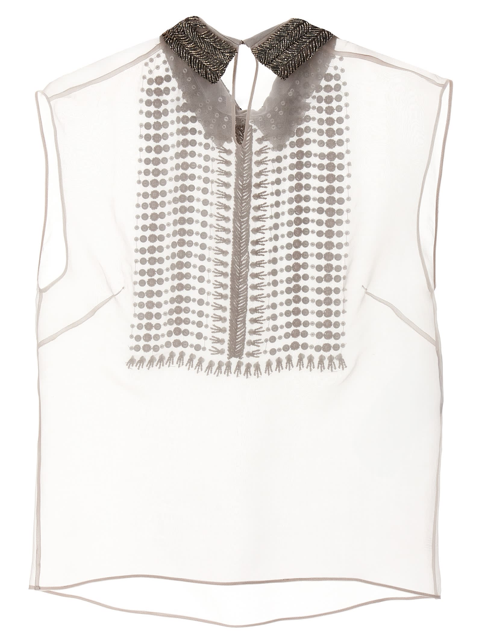 Shop Alberta Ferretti Beaded Chiffon Top In Gray