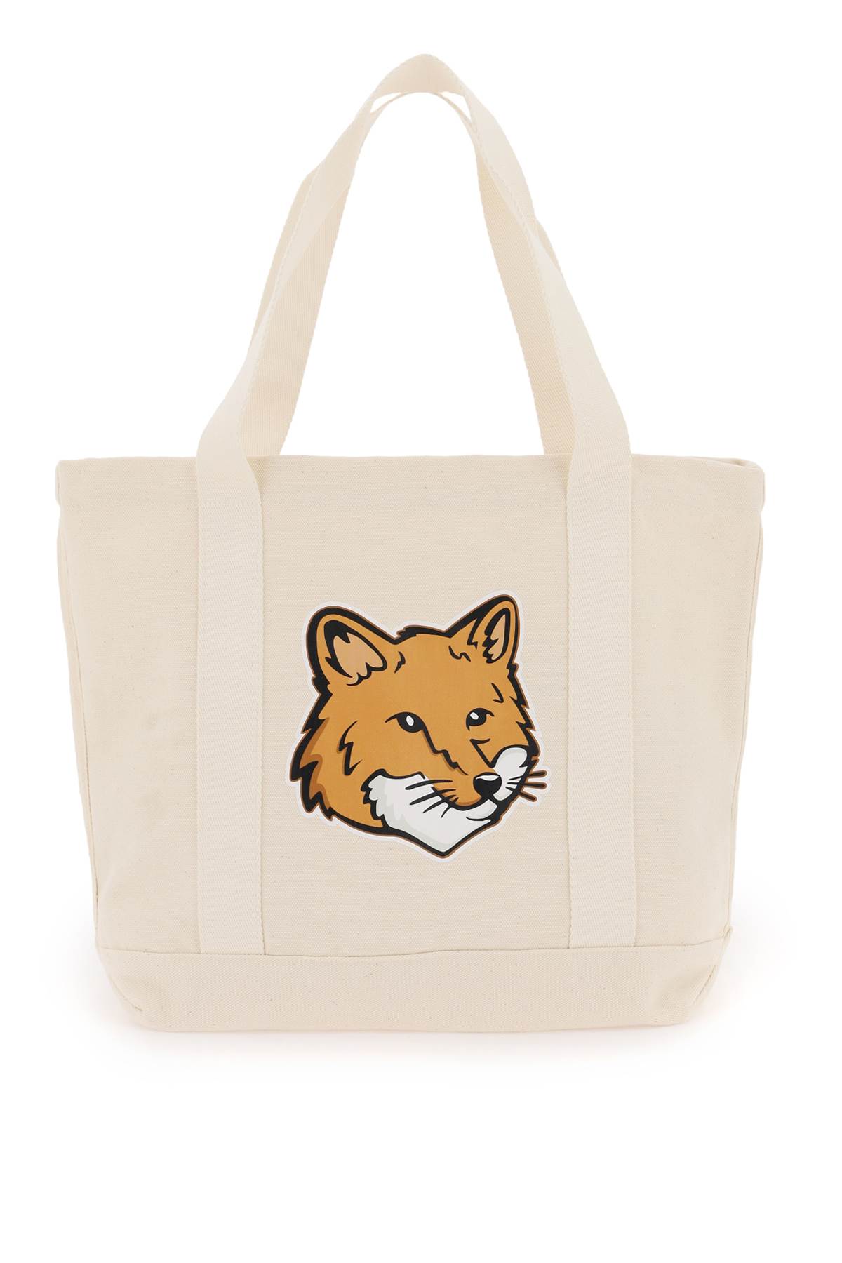 Shop Maison Kitsuné Fox Head Tote Bag In Ecru (white)