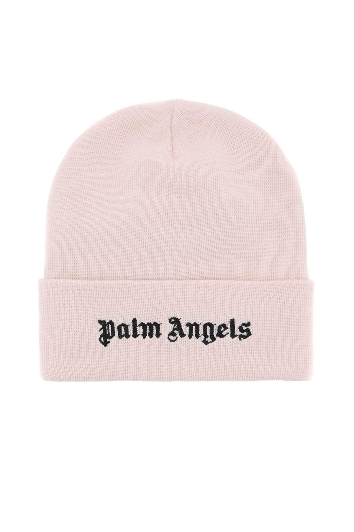 Palm Angels Embroidered Logo Beanie Hat In White A Black (pink)