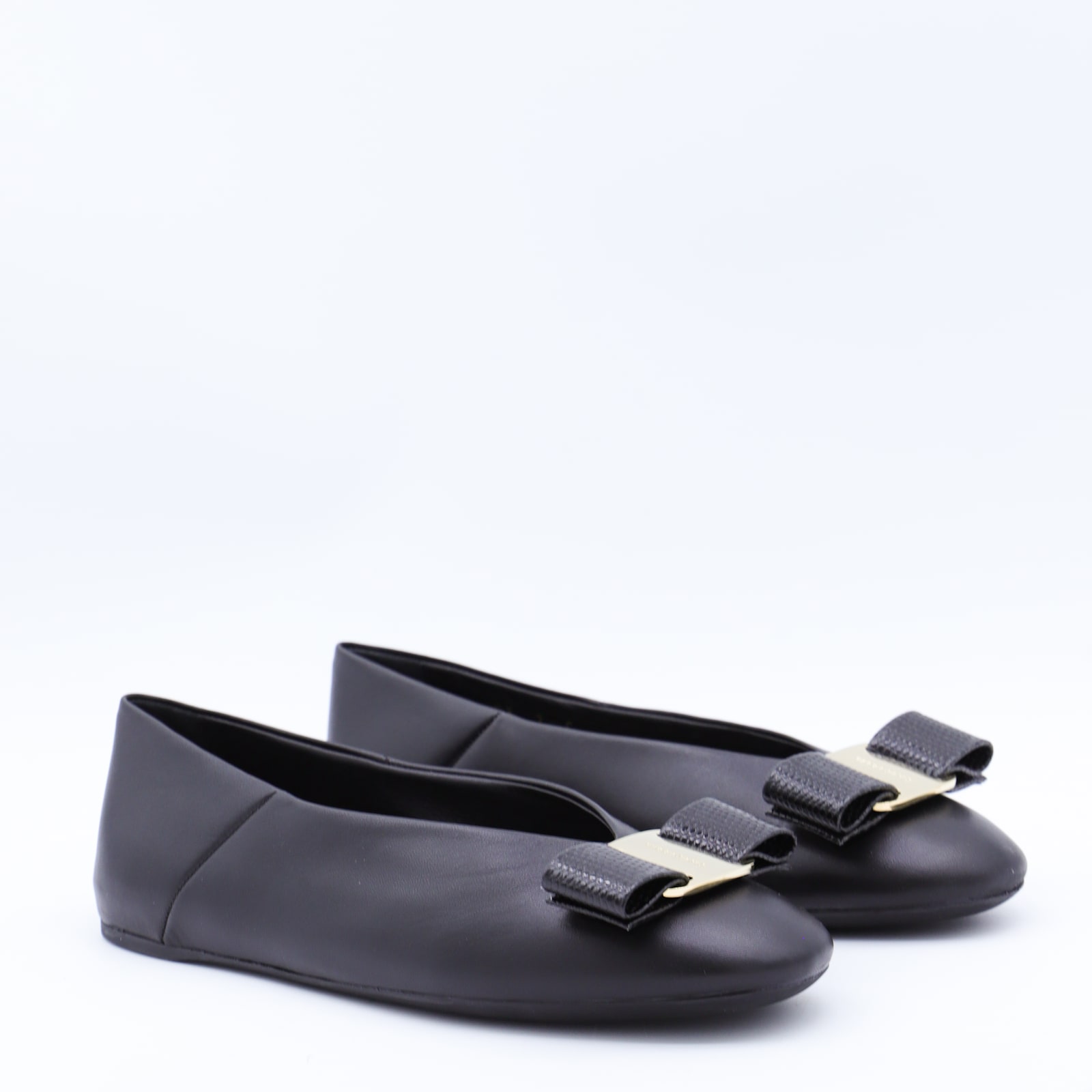 Ferragamo Bow Detail Ballerina Shoes With Metal Accent In Blue