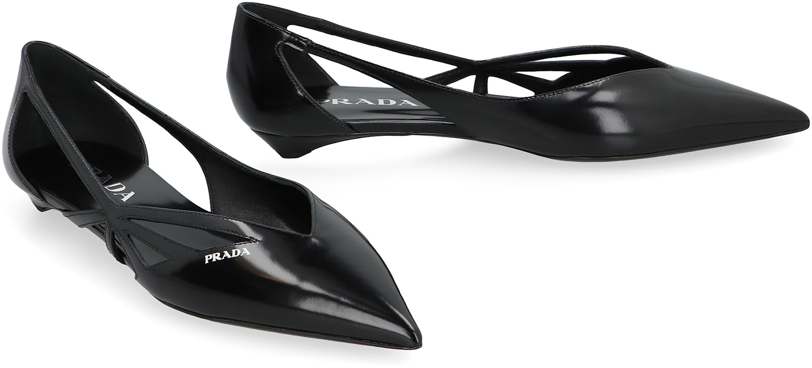 Shop Prada Leather Ballet Flats In Black