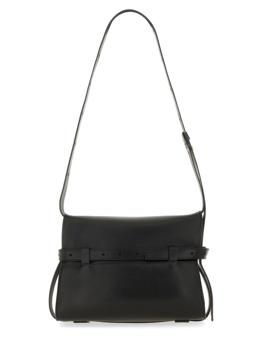 Shop Moschino Logo Debossed Belted Shoulder Bag In Black