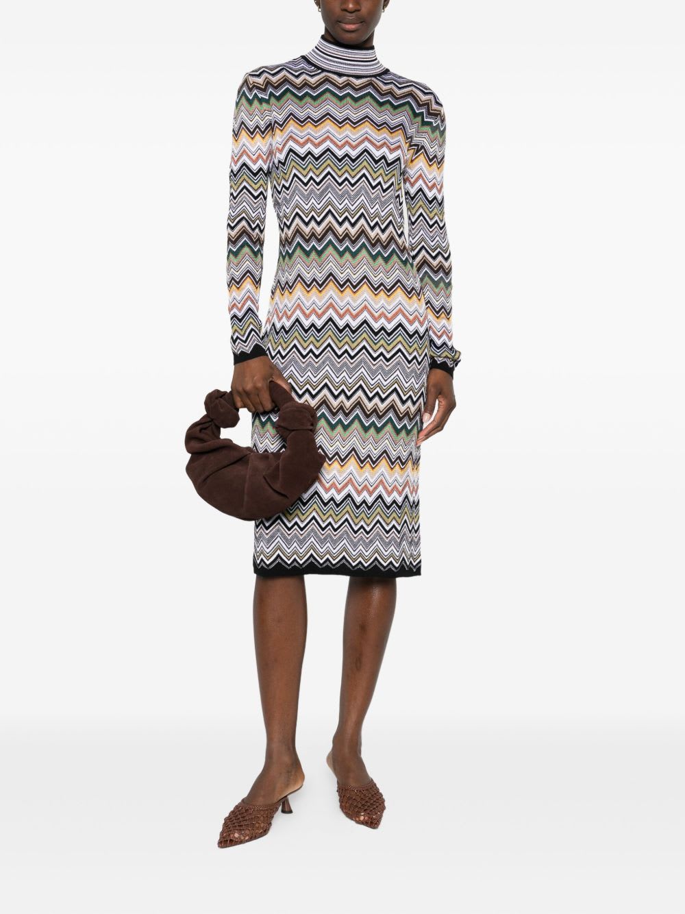 Missoni Midi Dress With Chevron Design And Long Sleeves In Gray